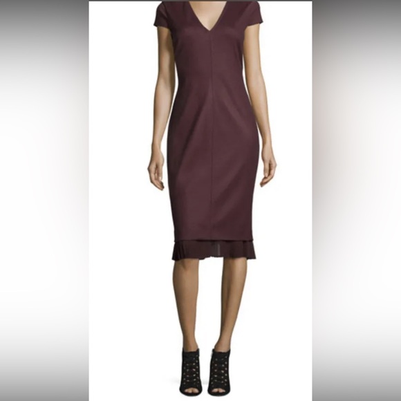Max Mara Sheath Dress MAXMARA Stretch Wool Fitted Pleated Peek a Boo Hem 46 12 L - Picture 11 of 12